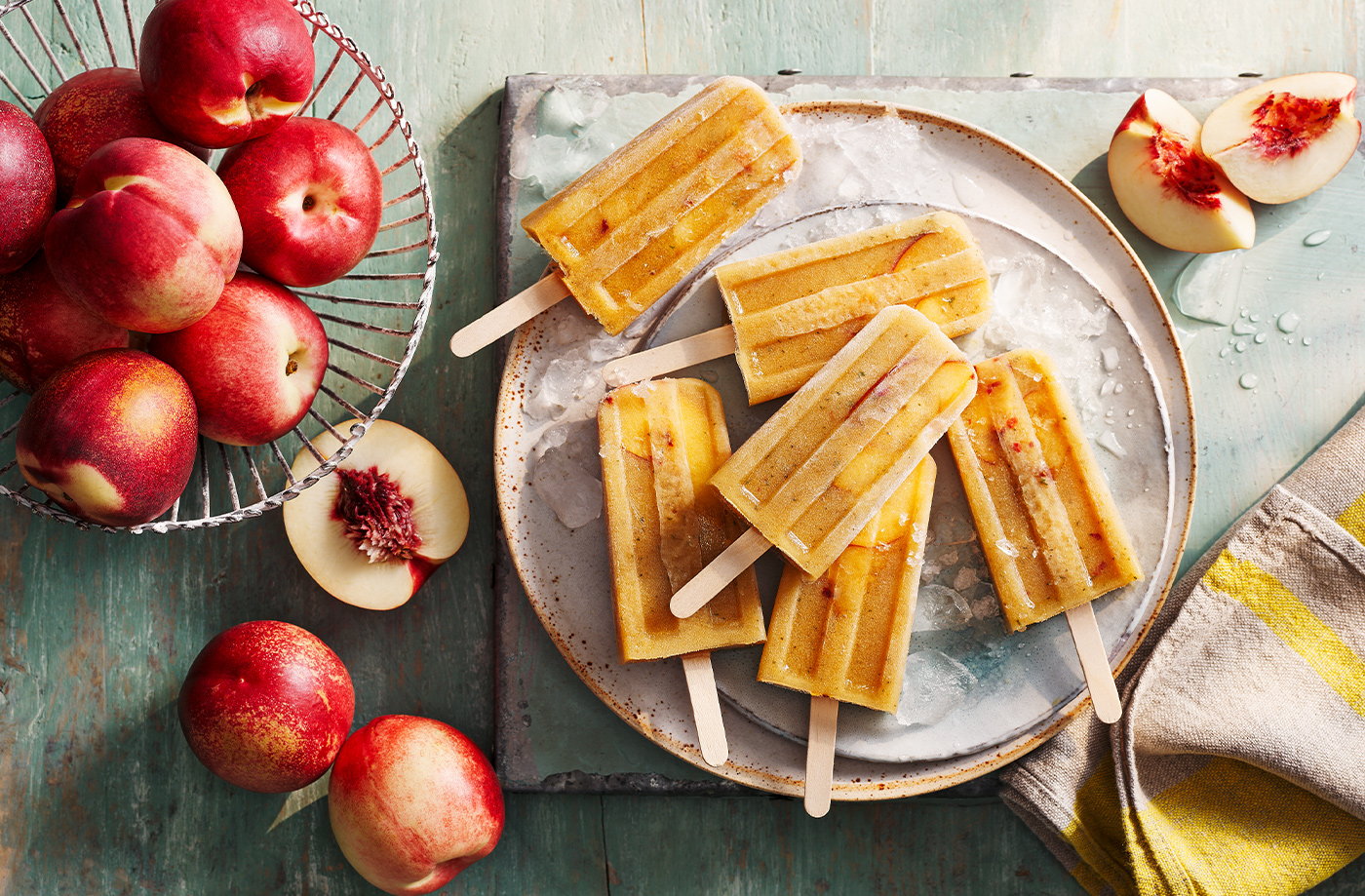 Nectarine, mint and honey ice lollies