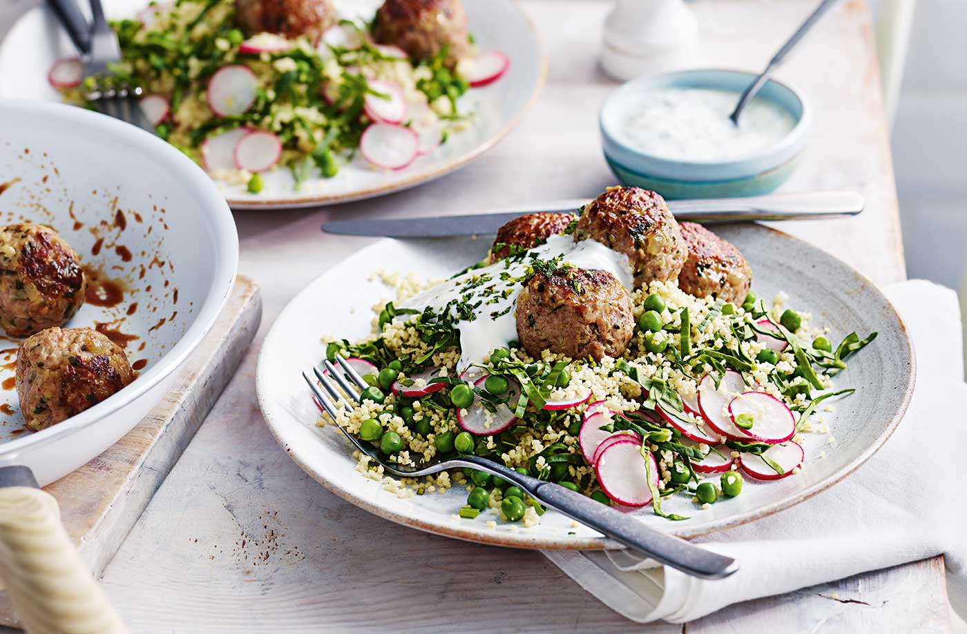 Zesty meatballs with couscous salad