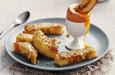 Image of "Dippy eggs with crumpet soldiers "