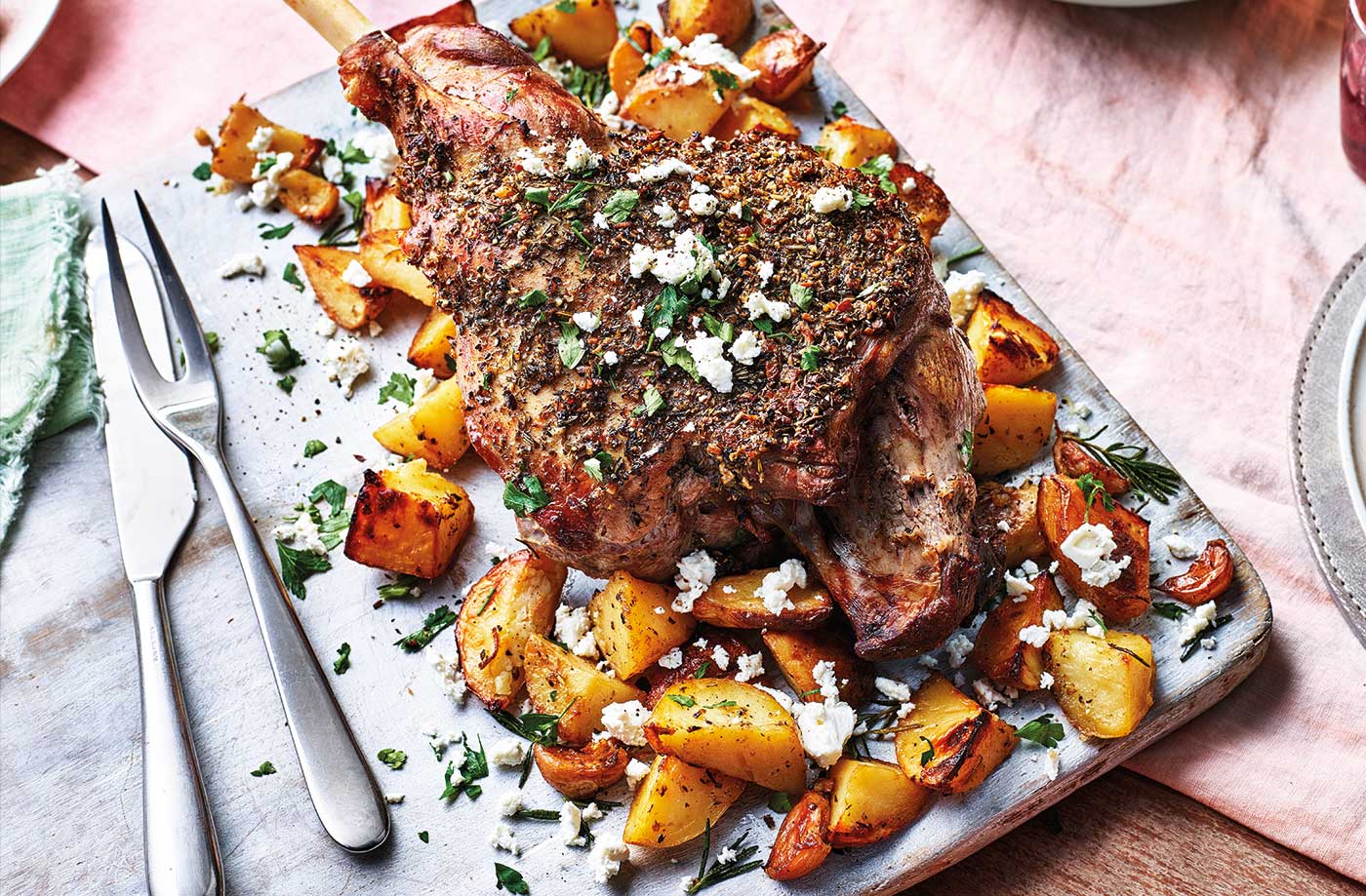 One-tray lamb with rosemary and feta