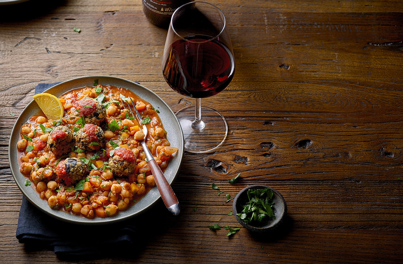 Moroccan-style harira stew with aubergine kofta