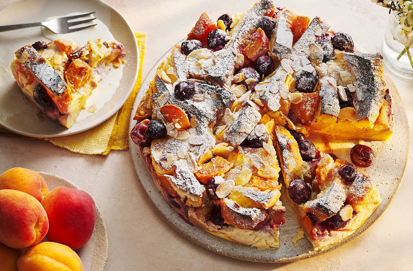 Cherry, apricot and almond brioche bake