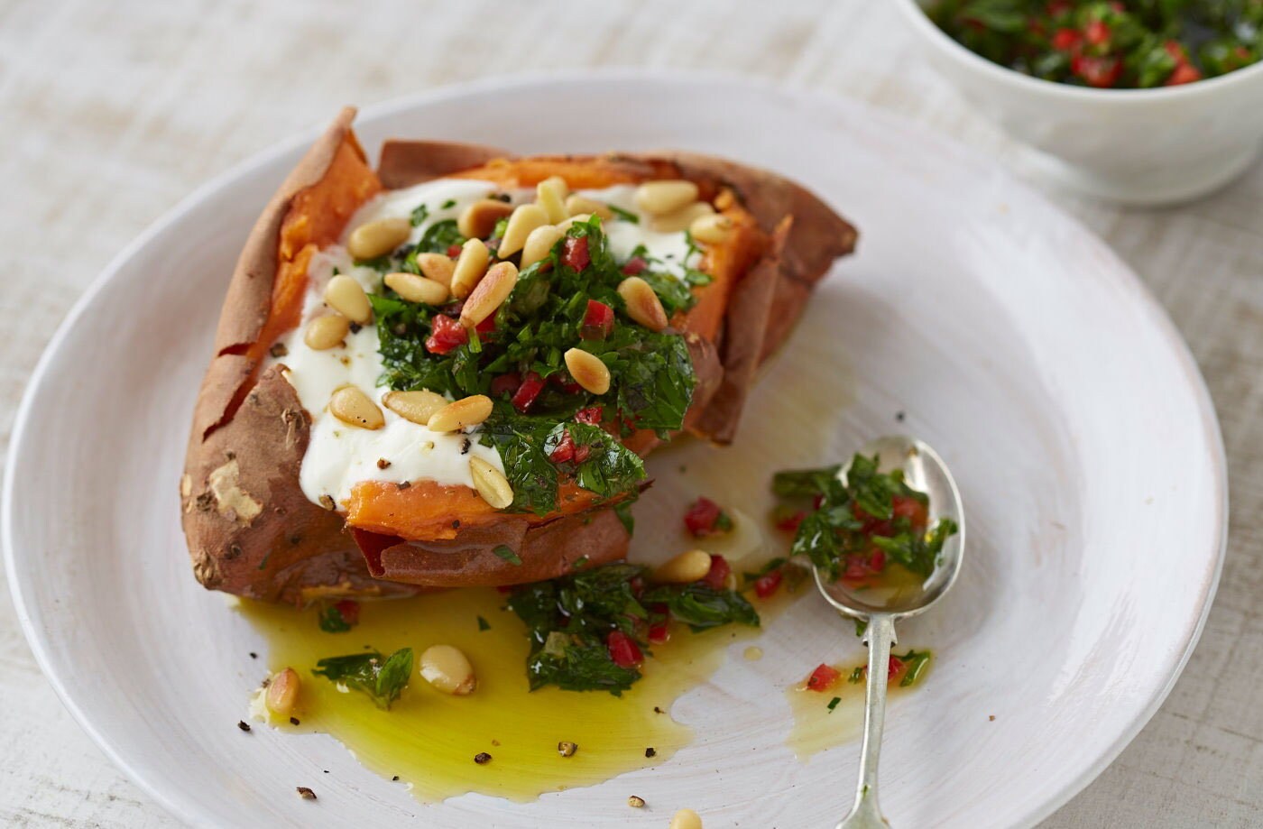 Baked sweet potato with chimichurri