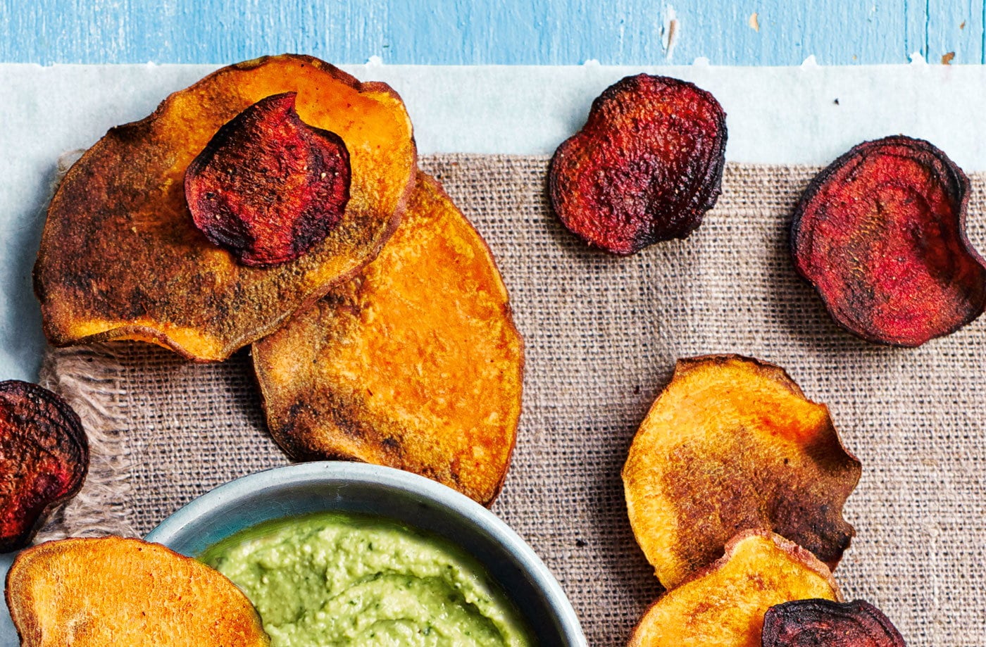 Baked beetroot and sweet potato crisps