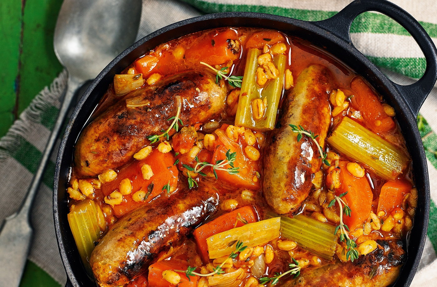 Pearl barley and sausage stew