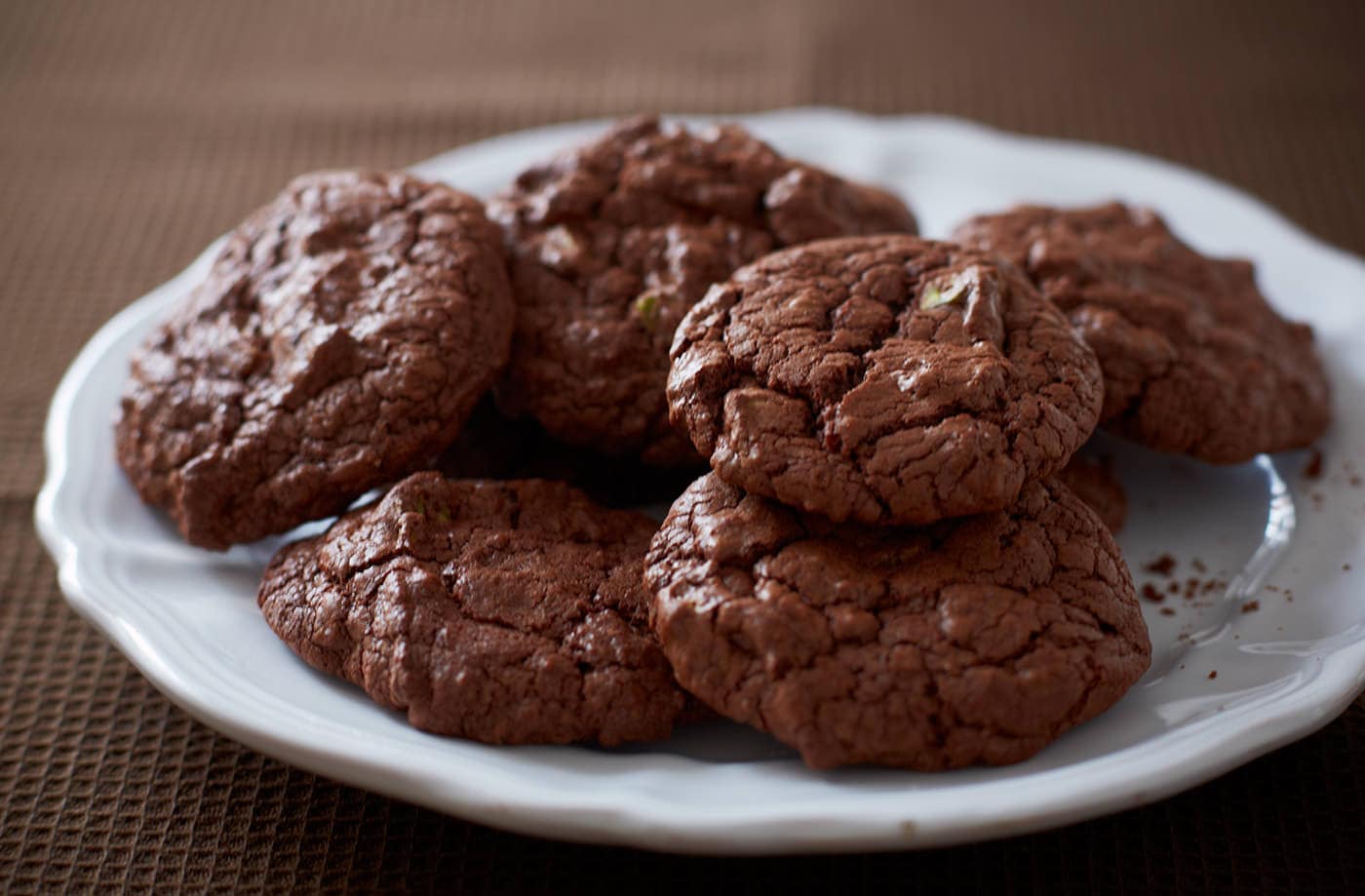 Chocolate, pistachio and cardamom cookies