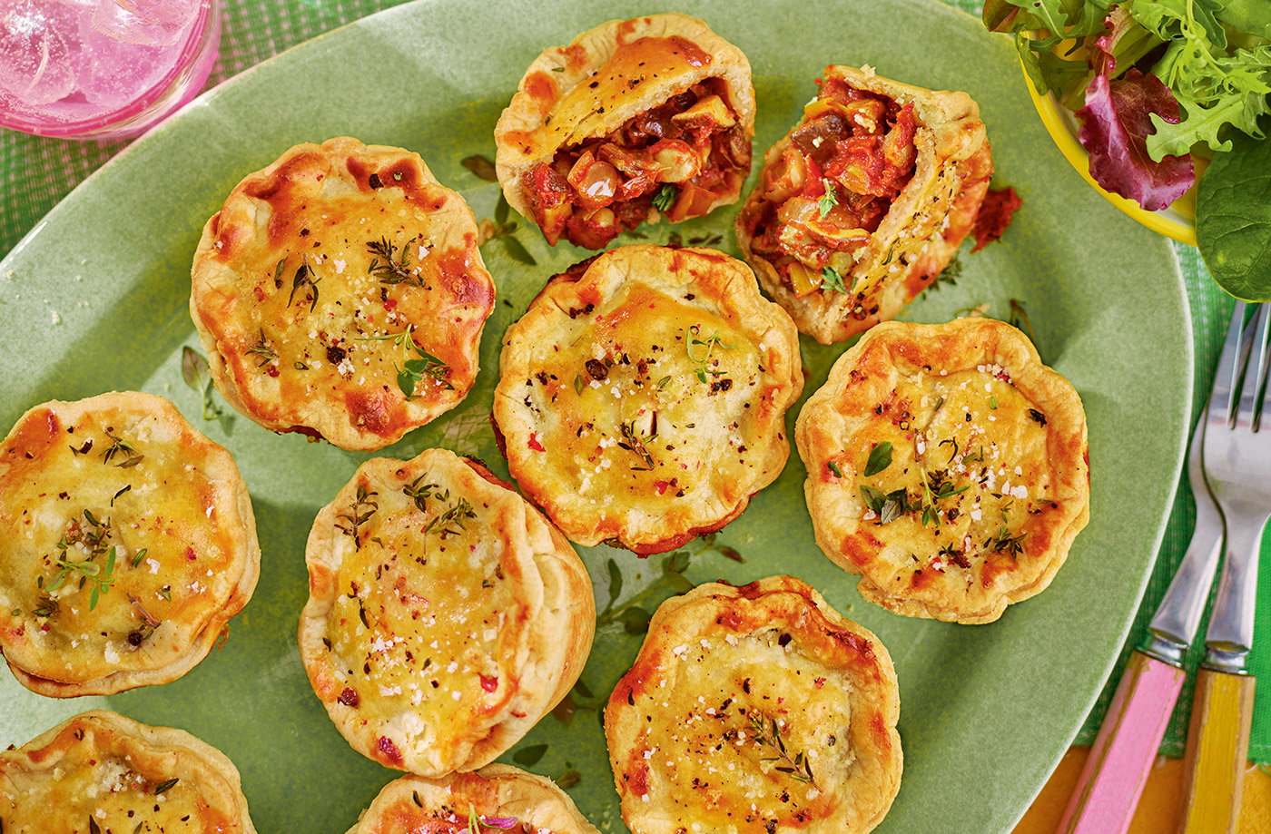 Mini chickpea, red onion and mushroom pies