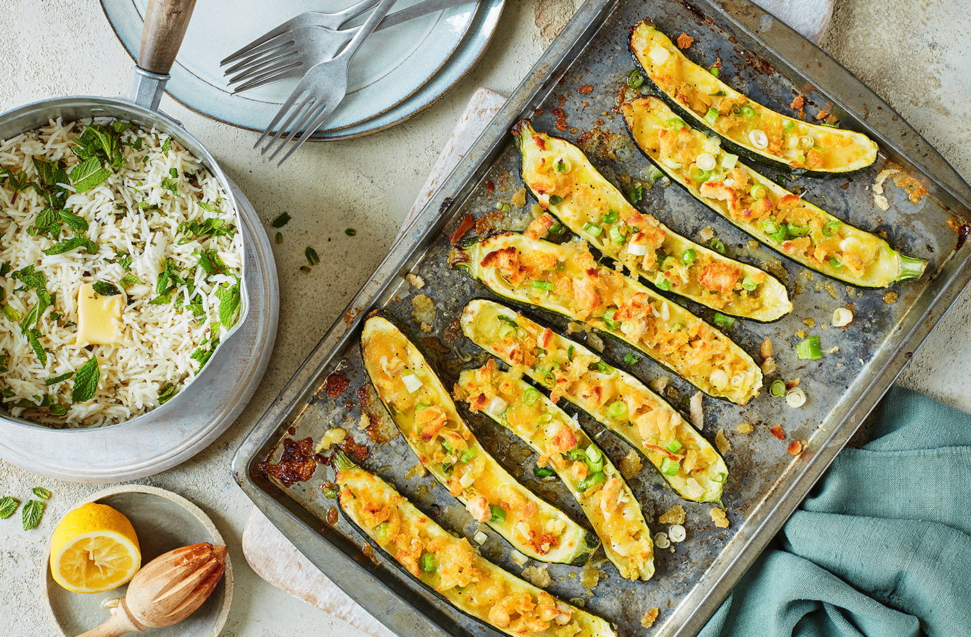 Stuffed courgettes with mint rice