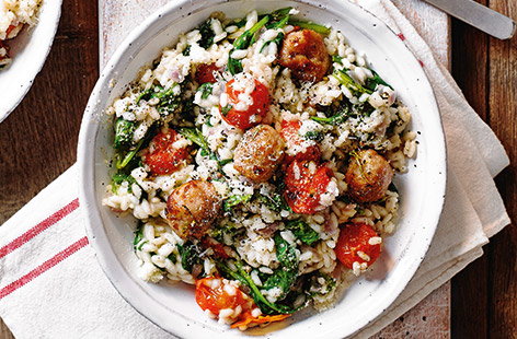 Image of "Meatball, spinach and tomato risotto"