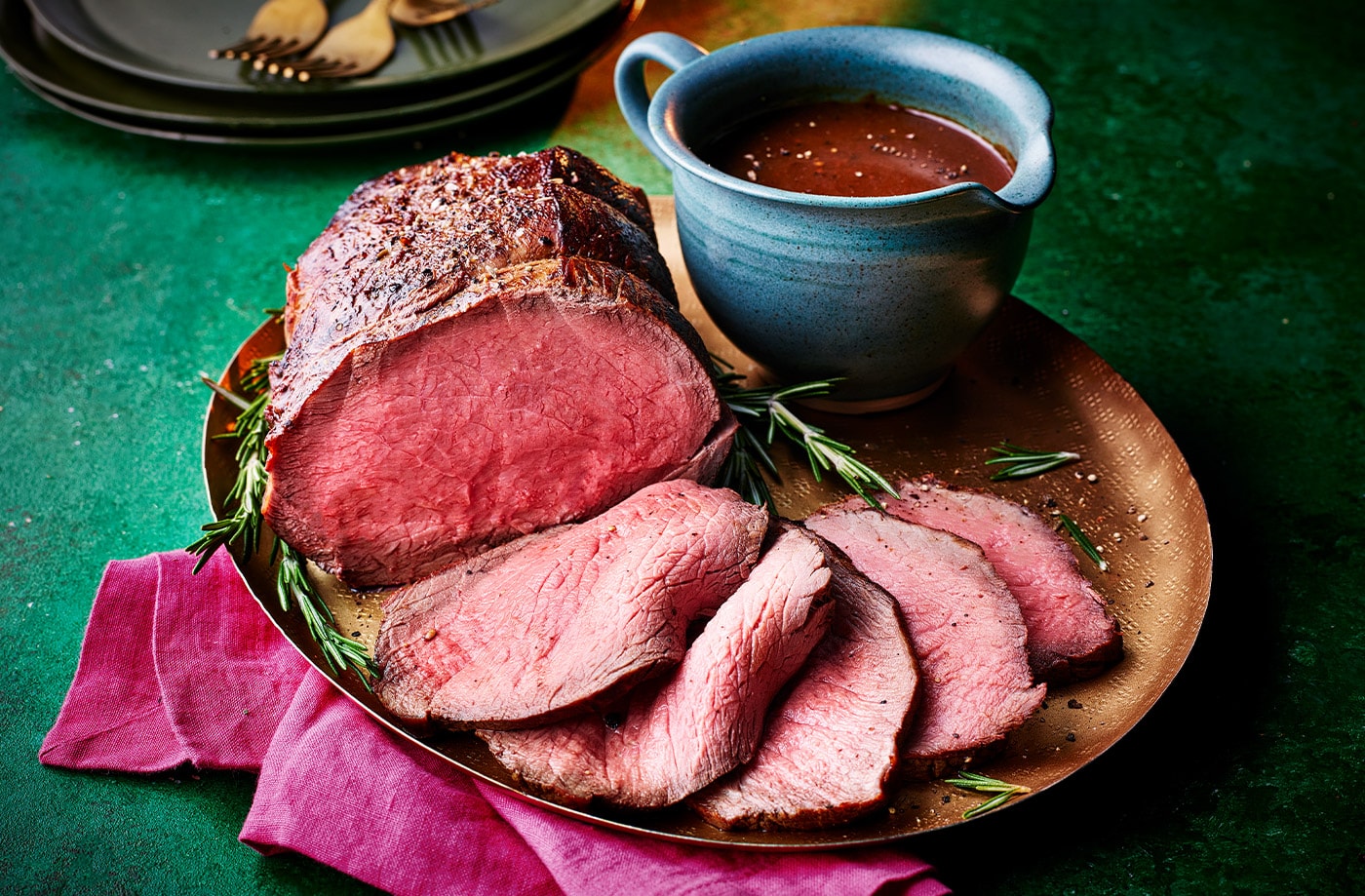 Beef with anchovy and mustard and a redcurrant gravy