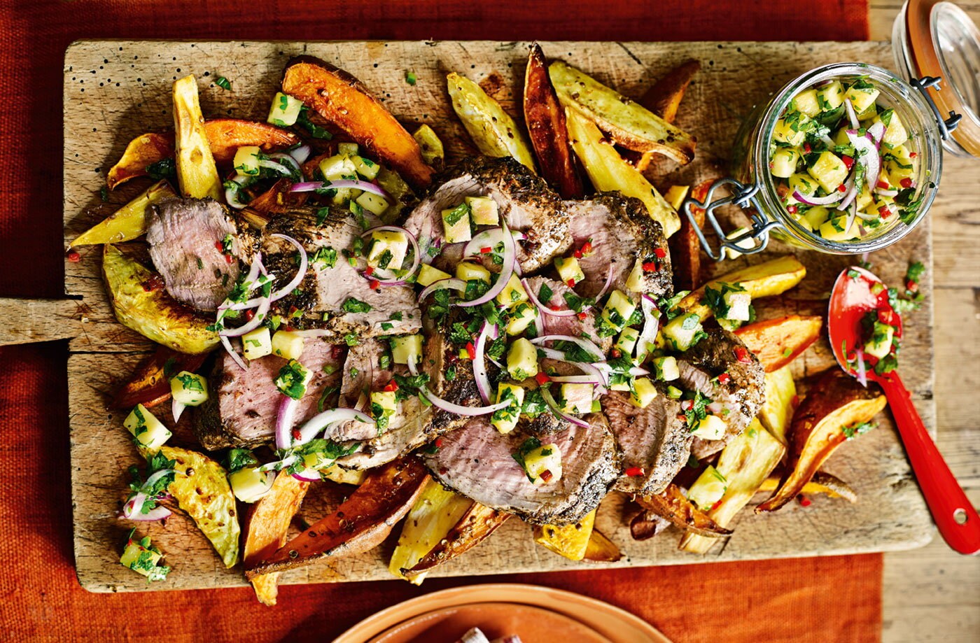 Jerk-spiced pork with pineapple salsa