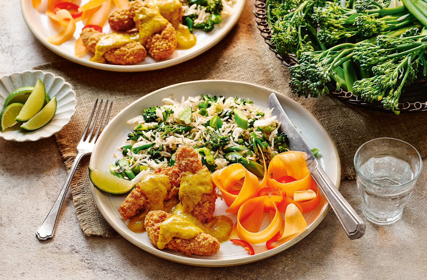 Tenderstem broccoli fried rice with katsu chicken