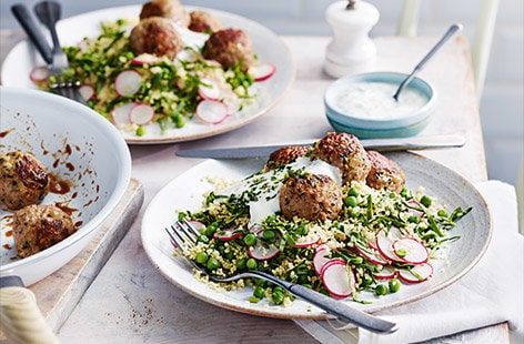 Image of "Zesty meatballs with couscous salad"