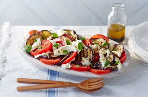 Image of "Barbecued aubergine, mozzarella and tomato salad"