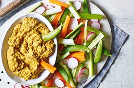 Image of "Roasted pepper and za'atar houmous with crudités"