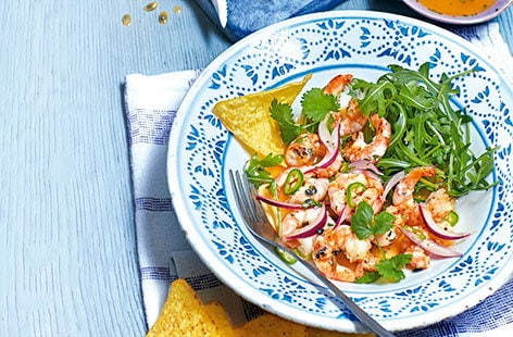 Image of "Grilled prawns with passion fruit dressing"