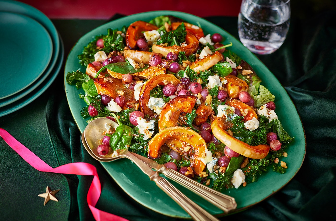 Roasted squash, grape and walnut salad
