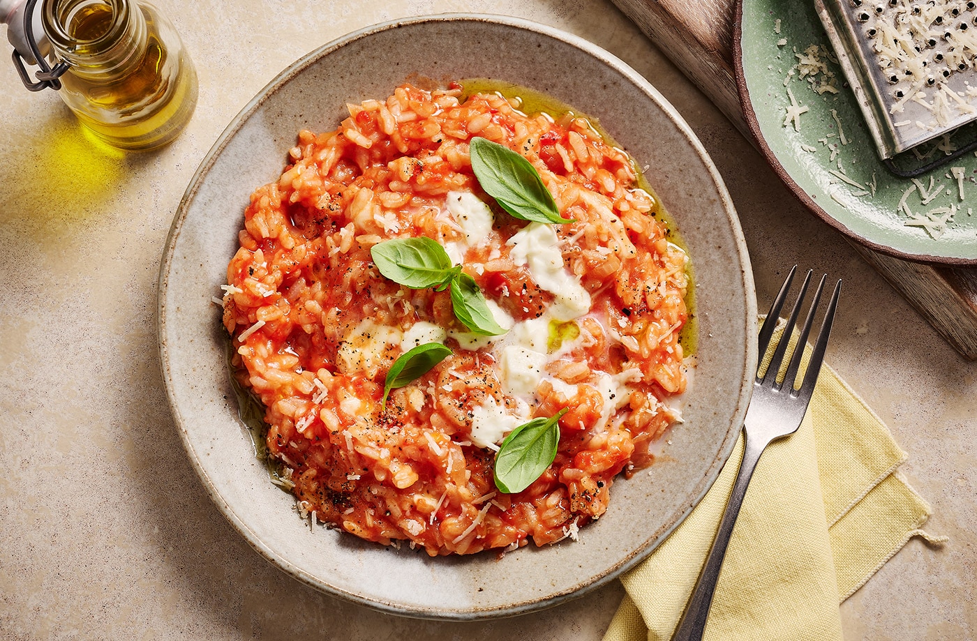 Microwave Caprese risotto