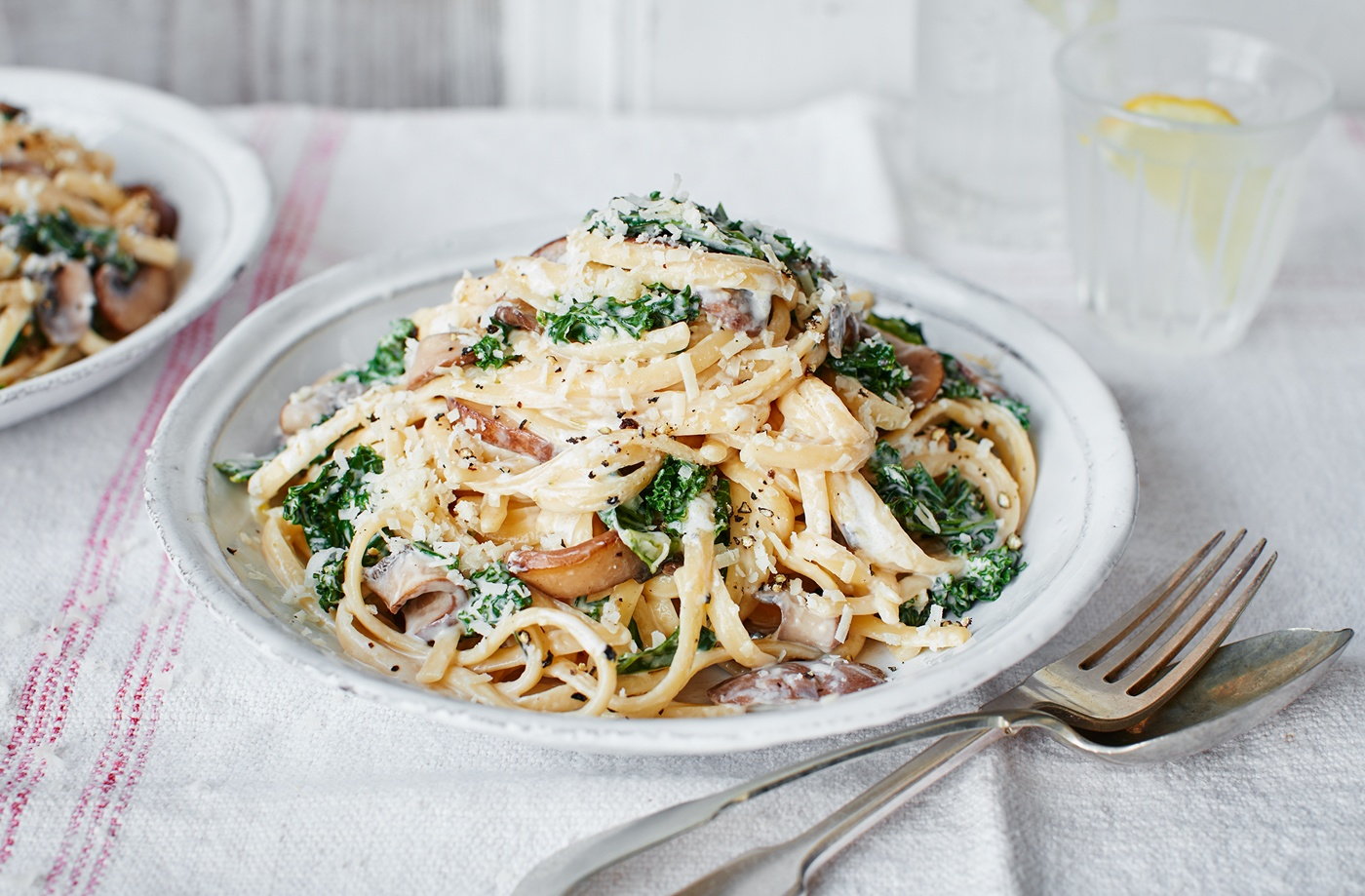 Kale and mushroom carbonara