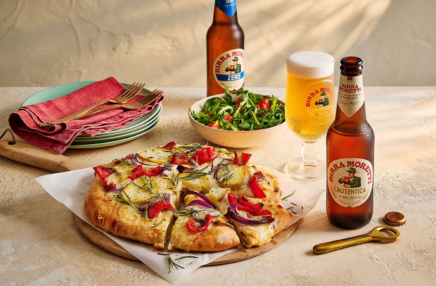 Potato, red onion and rosemary pizza