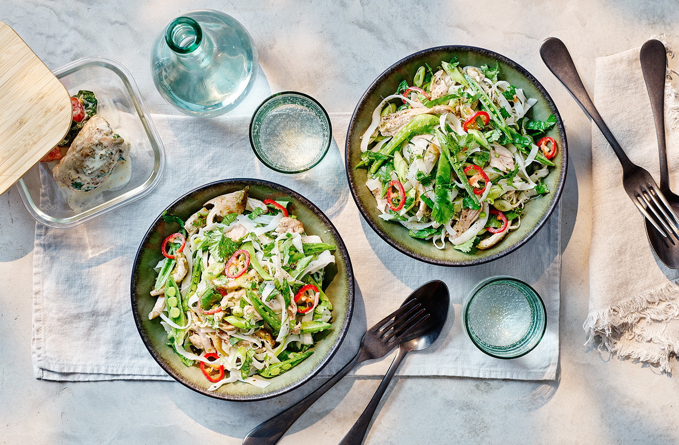 Shredded chicken noodle salad