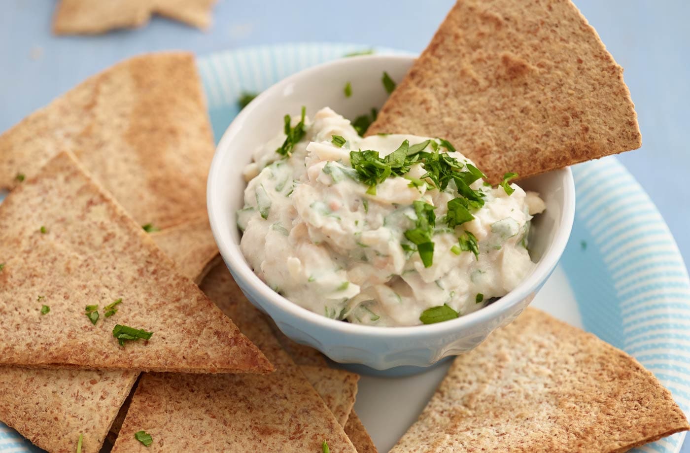 Bumpy beany dip with homemade tortilla chips