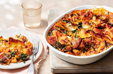 Image of "Roasted sweet potato and spinach 'broken lasagne'"