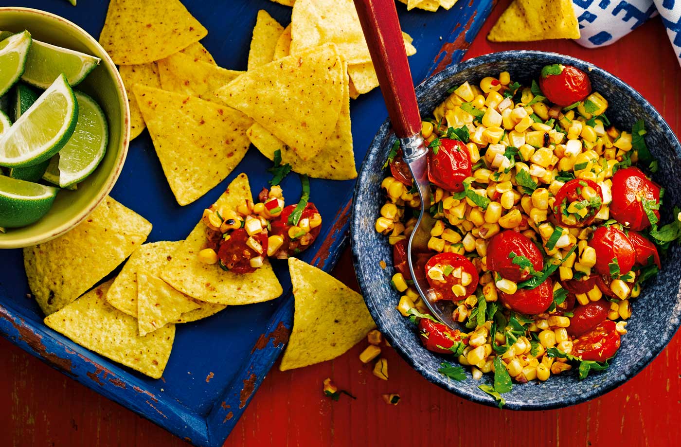 Blackened corn and smoked tomato salsa