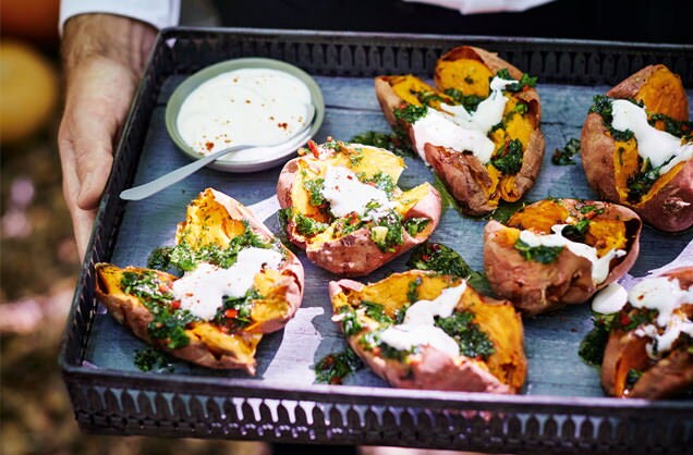 Roasted sweet potatoes with gremolata