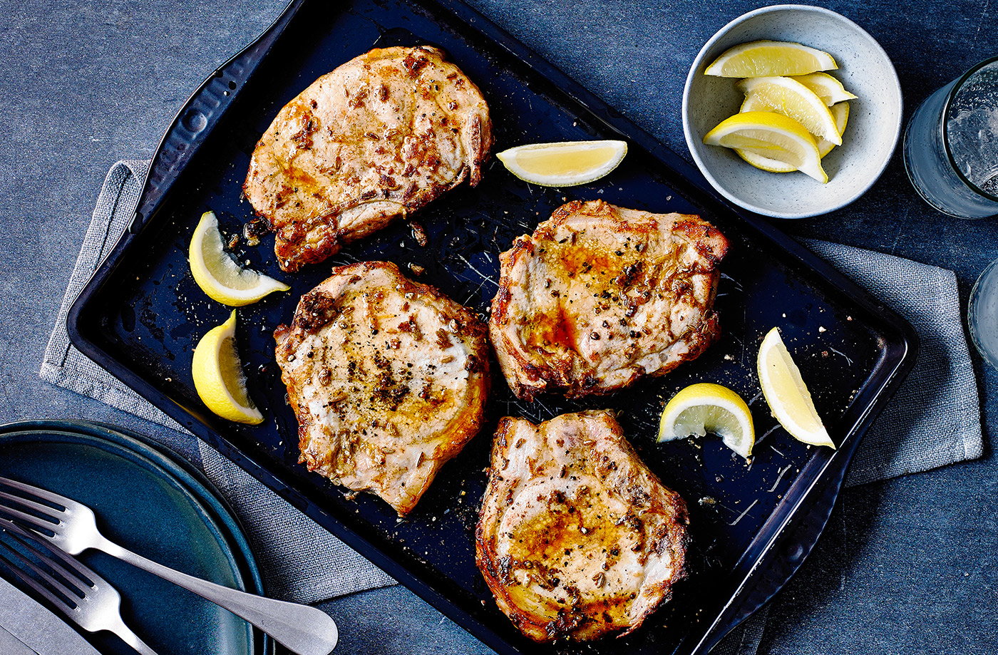 Spiced mayo-marinated pork loin steaks