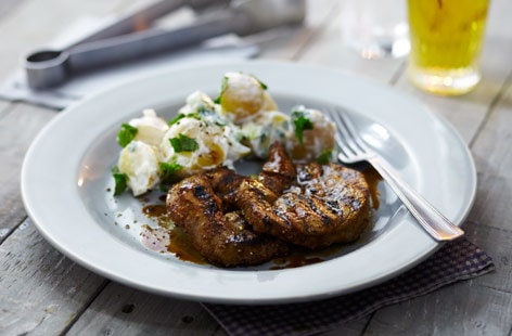 Image of "Marinated lamb steaks with minted potato salad"