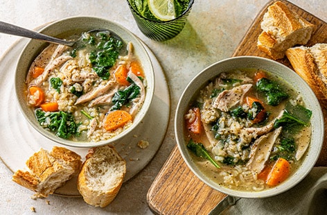 Image of "Chicken, greens and grains soup"