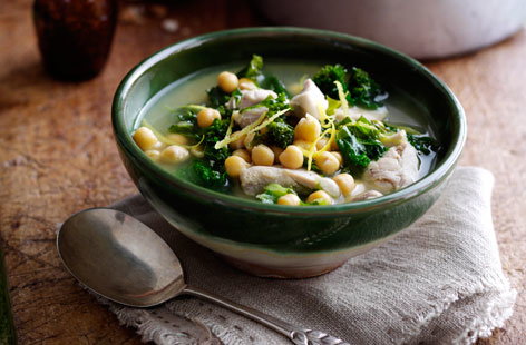 Image of "Chickpea, kale and lemon chicken soup"