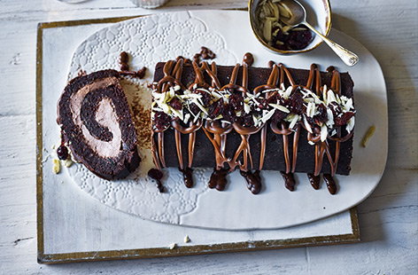 Image of "Vegan chocolate and cranberry roulade"