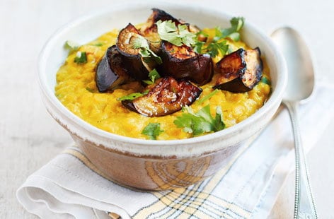 Image of "Coconut dhal with roasted aubergines"