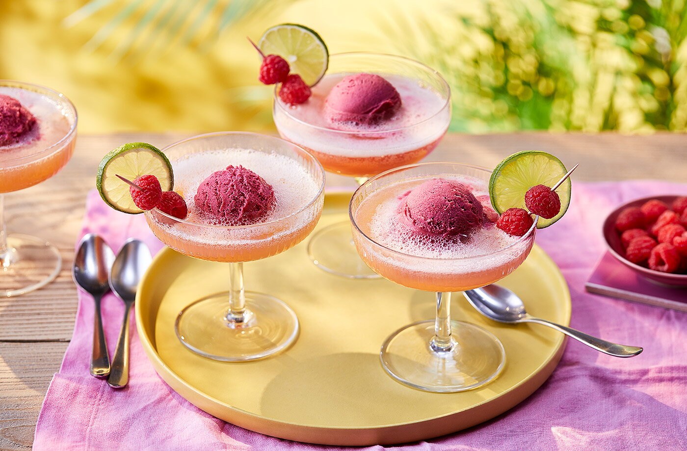 Orange and raspberry sorbet float