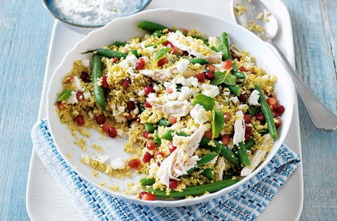 Image of "Chicken, feta and pomegranate salad with mint yogurt"