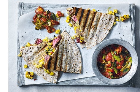 Image of "Steak quesadillas with charred tomato salsa"