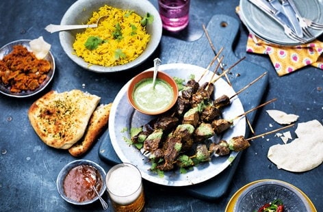 Image of "Kashmiri lamb kebabs with herb sauce"
