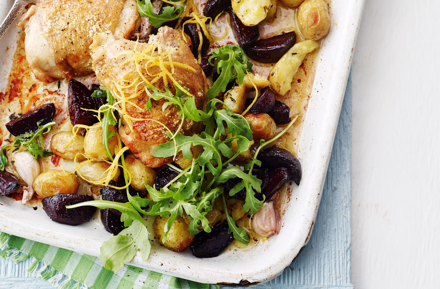 Lemon thyme chicken with roasted balsamic beetroot