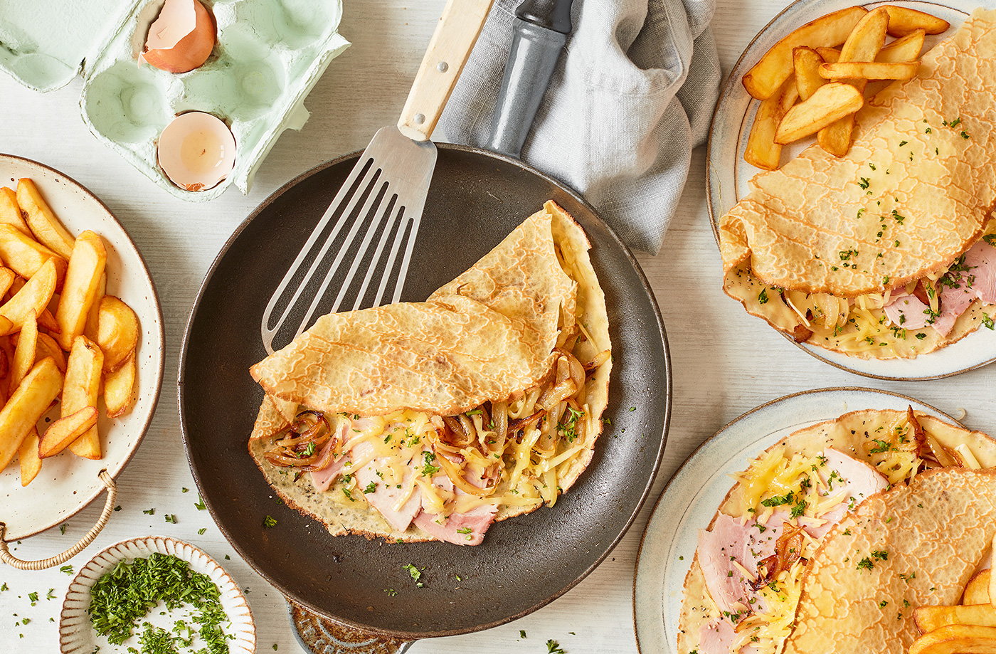 Cheese and ham pancakes