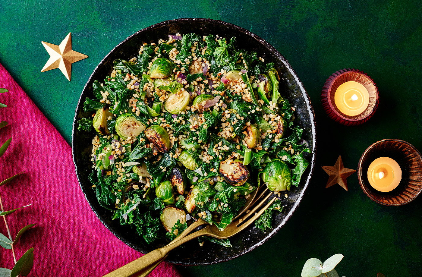 Charred greens with orange and hazelnuts