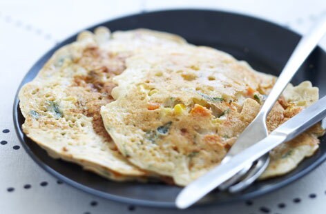 Vegetable and goat's cheese savoury pancakes