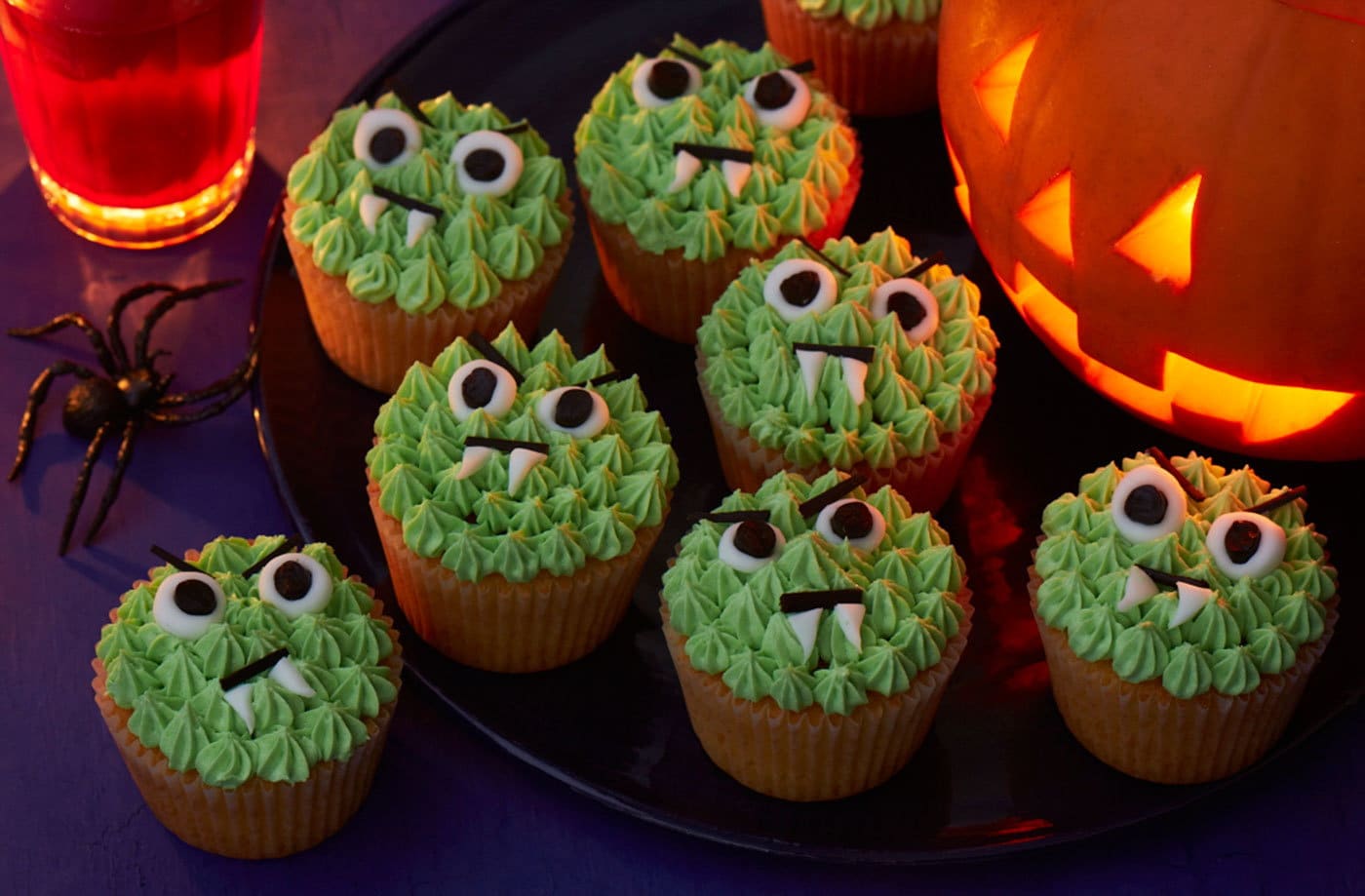 Toothy green monster cupcakes