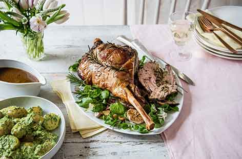 Image of "Roast leg of lamb stuffed with watercress and anchovies"