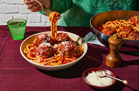 Image of "Martyn’s meatballs with fennel tomato sauce and bucatini"