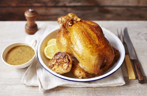 Image of "Brined roast chicken with lemon and thyme"