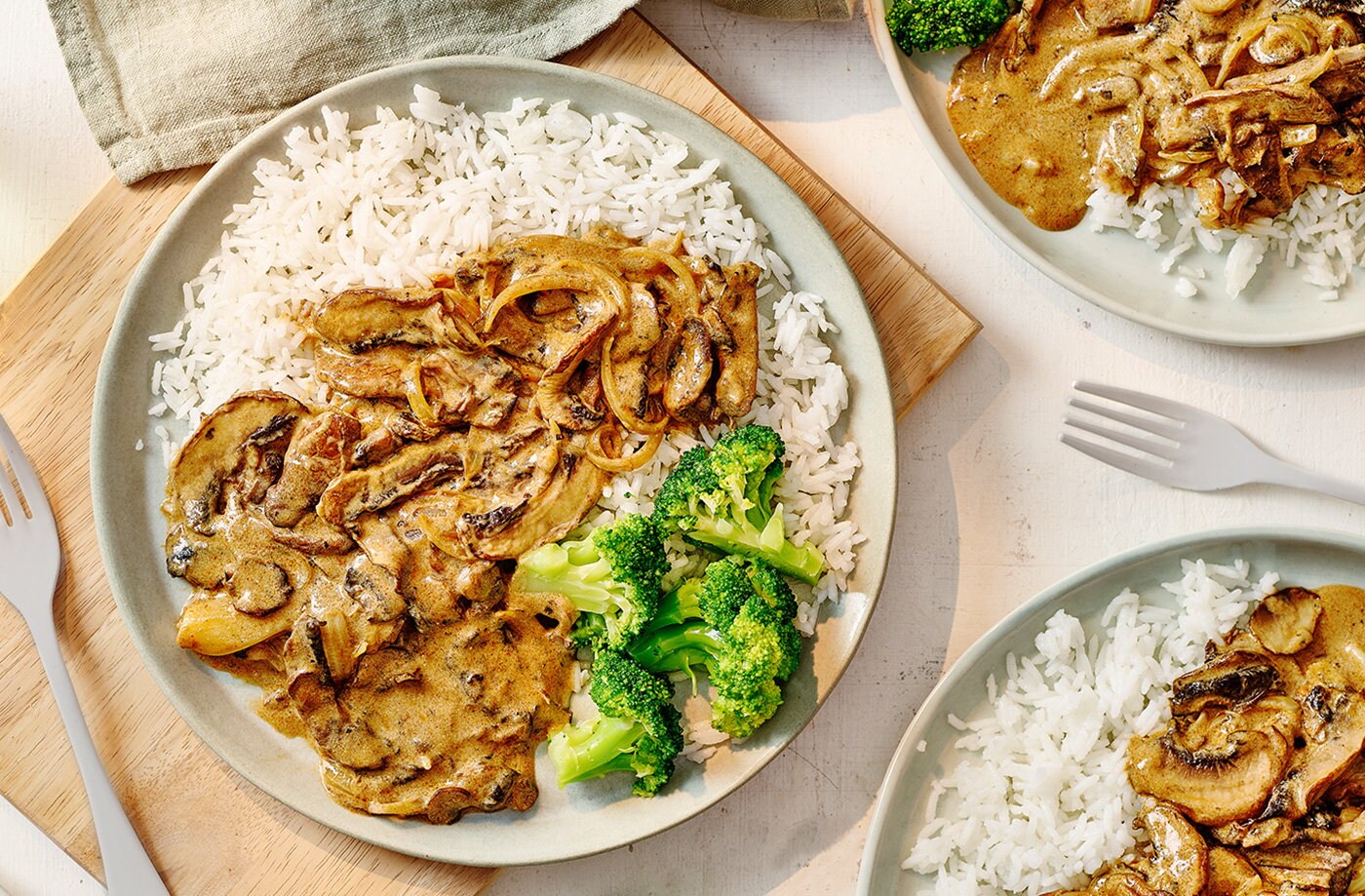 Mushroom stroganoff with rice
