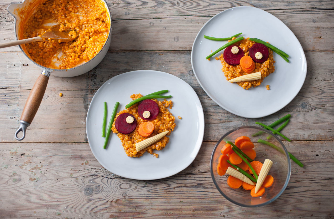 Andrew MacKenzie's tomato and vegetable risotto faces 