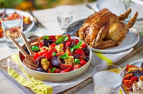 Image of "Roast chicken with panzanella salad"